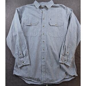 Vtg Snowshoe Thompson Mens Blue Gingham Plaid Button Down Work Shirt Size XL